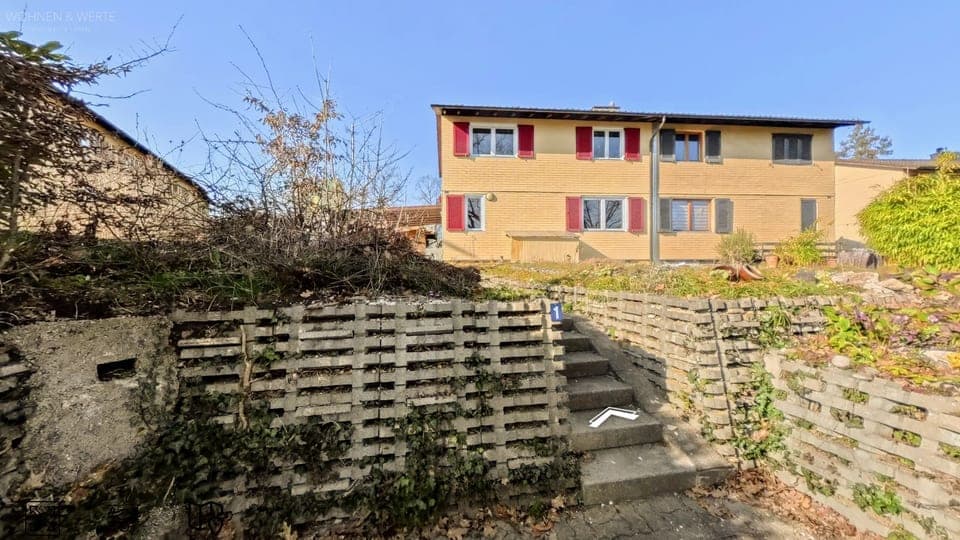 Haus mit Garten und Treppe, Einstiegsbild des Rundgangs
